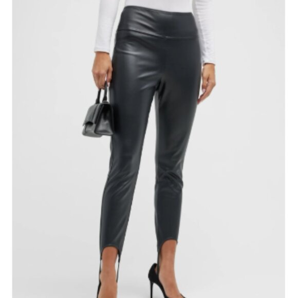 We Wore What Women's Black Buttery Vegan Leather Stirrup Leggings Size Small